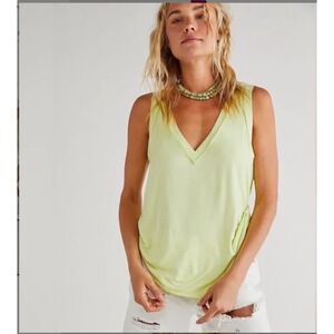 Free People We The Free Moon Dance Tank Top L Lime Green V Neck Sleeveless Boho